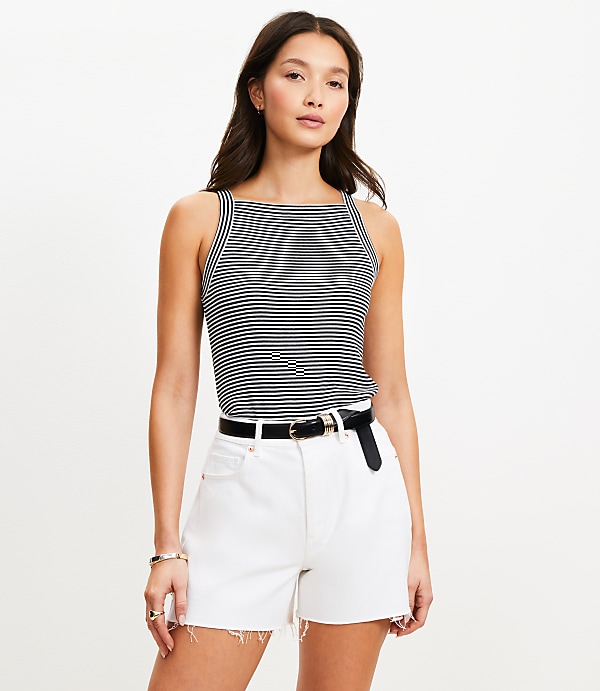 Stripe Perfect Ribbed Apron Neck Tank Top