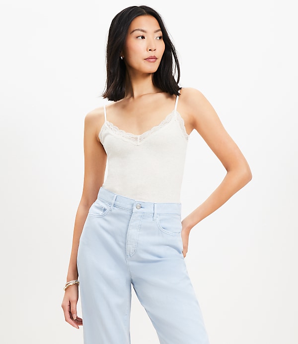 Petite Heathered Lace Trim Ribbed Cami