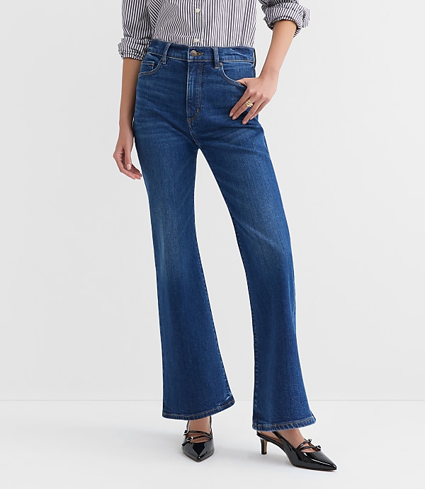 Petite High Rise Relaxed Flare Jeans in Medium Wash