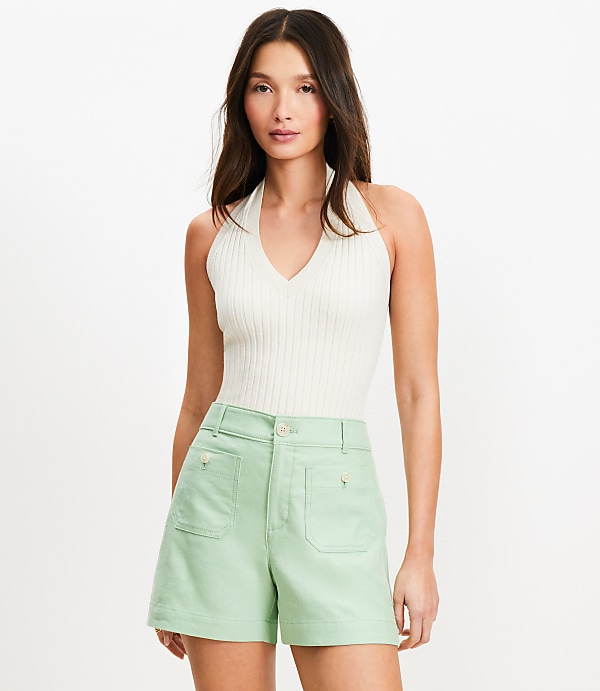 Ribbed V-Neck Halter Sweater