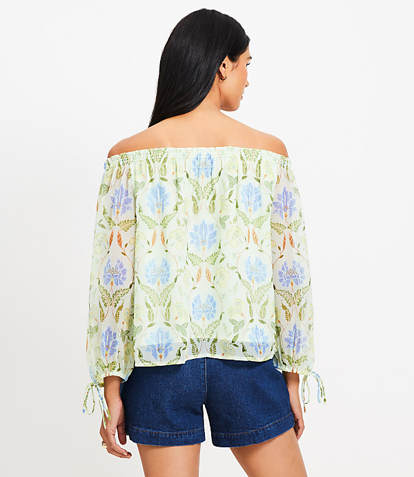 Floral Tie Cuff Off The Shoulder Blouse