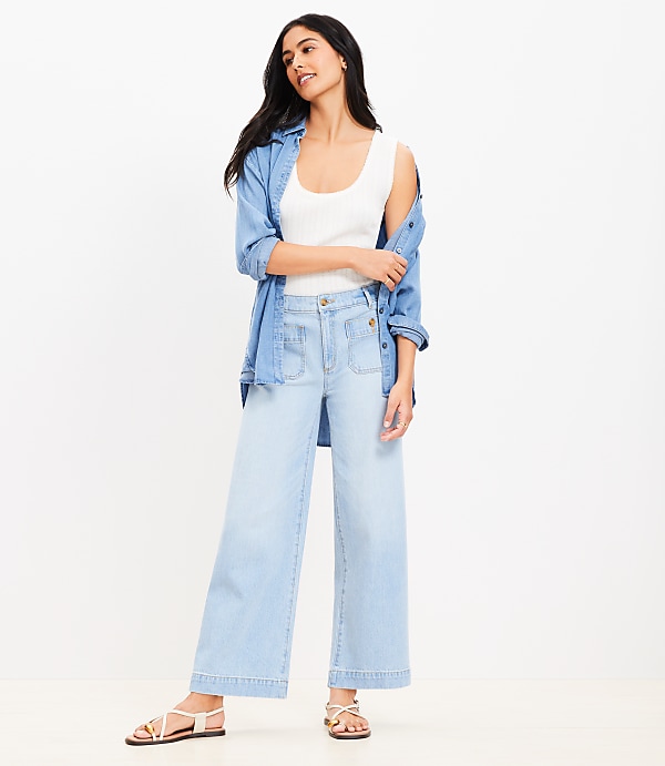 Tall Palmer Wide Leg Crop Jeans in Light Vintage Indigo Wash