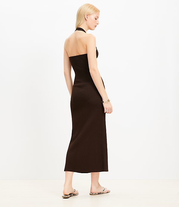 Petite Ribbed Maxi Halter Sweater Dress
