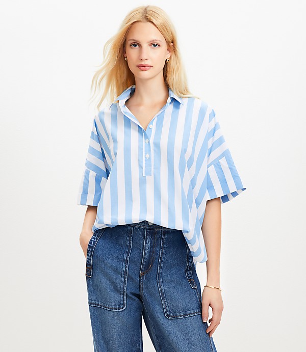 Petite Striped Henley Dolman Everyday Tunic Shirt