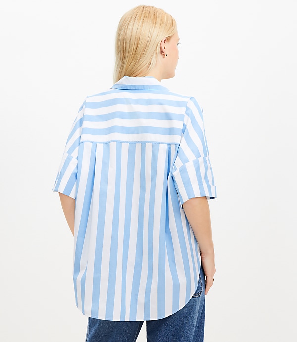 Petite Striped Henley Dolman Everyday Tunic Shirt
