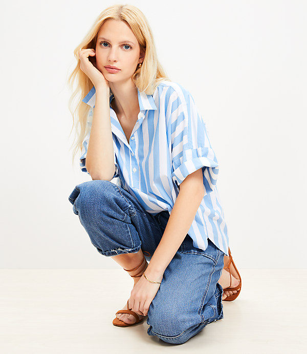 Striped Henley Dolman Everyday Tunic Shirt
