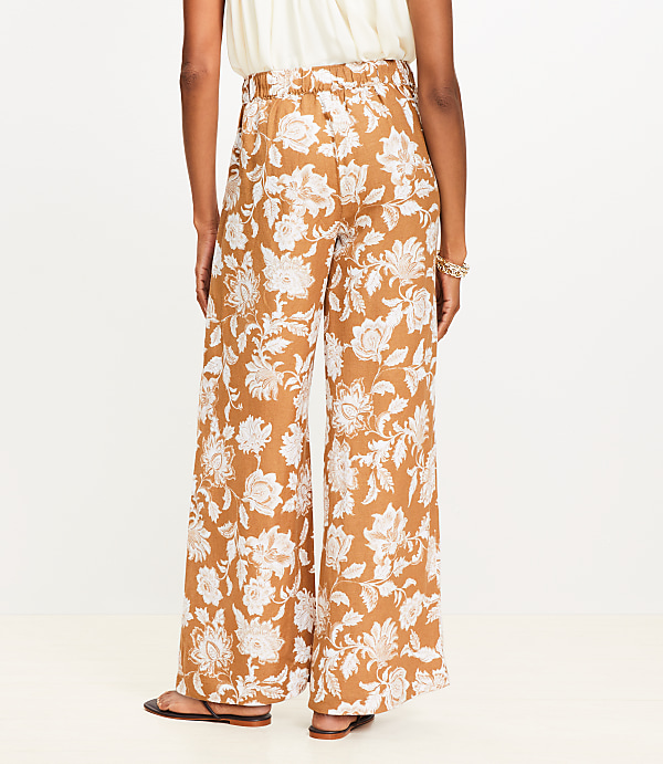 Floral Pull On Wide Leg Pants in Linen Blend