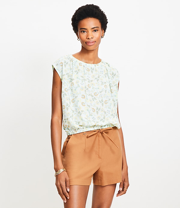 Petite Garden Bubble Hem Mixed Media Top
