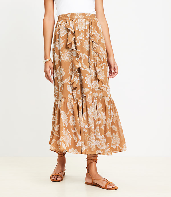 Petite Floral Ruffle Midi Skirt