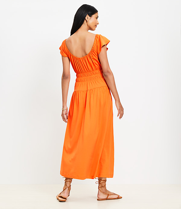 Smocked Flutter Midi Dress