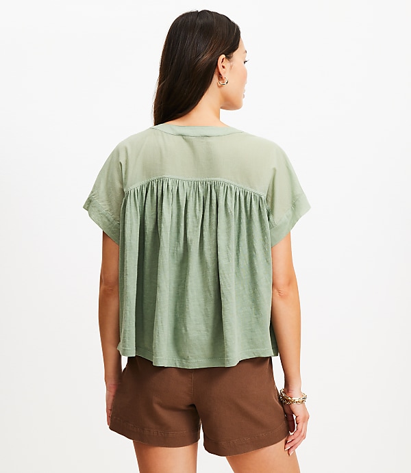 Split Neck Mixed Media Top