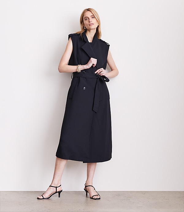 Petite LOFT Versa Crepe Drape Trench Vest