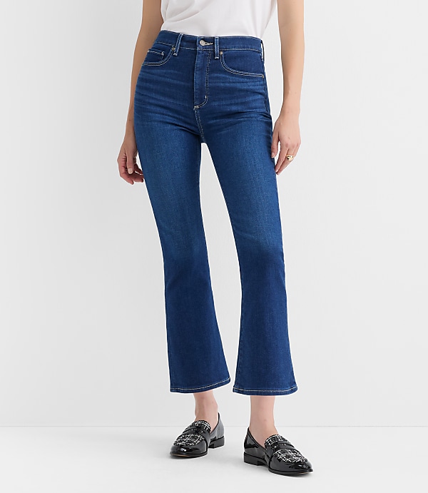 High Rise Kick Crop Jeans in Bright Indigo Wash