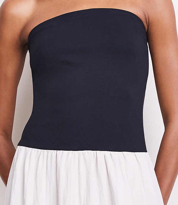 Petite LOFT Versa Strapless Mixed Media Maxi Dress