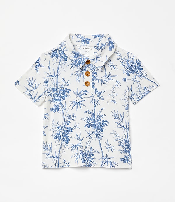Posh Peanut X LOFT Palm Short Sleeve Collared Henley Top