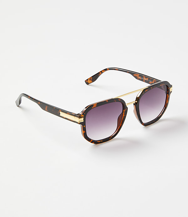 Tortoiseshell Print Modern Aviator Sunglasses