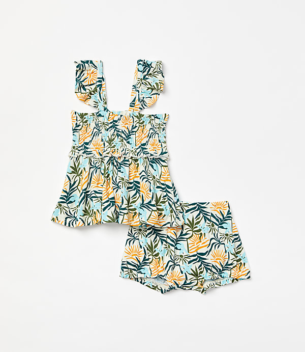 Posh Peanut x LOFT Sunset Smocked Babydoll Bummie Set