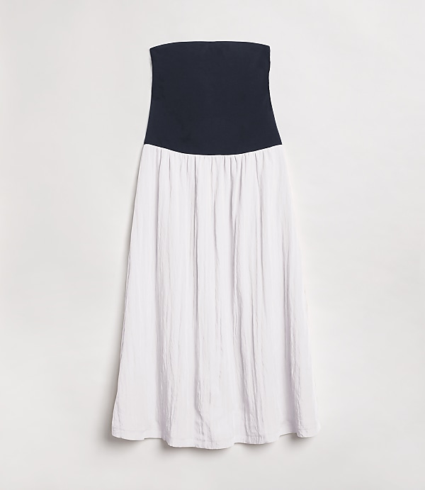 Petite LOFT Versa Strapless Mixed Media Maxi Dress