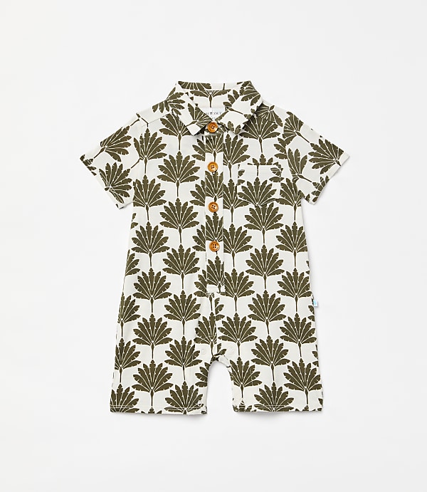 Posh Peanut X LOFT Palm Short Sleeve Collared Henley Romper