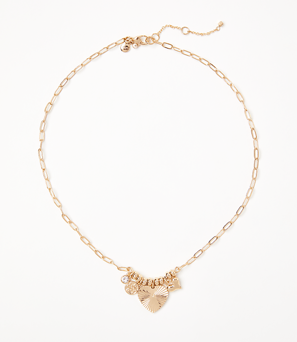 Heart Charm Cluster Necklace