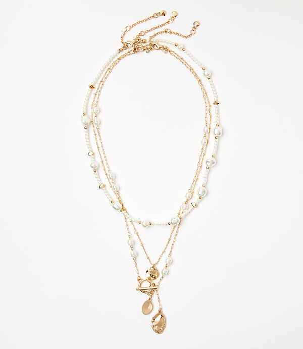 Pearlized Layered Toggle Necklace Set