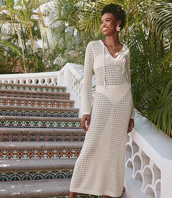 LOFT Beach Pointelle Tie Neck Maxi Swimsuit Coverup