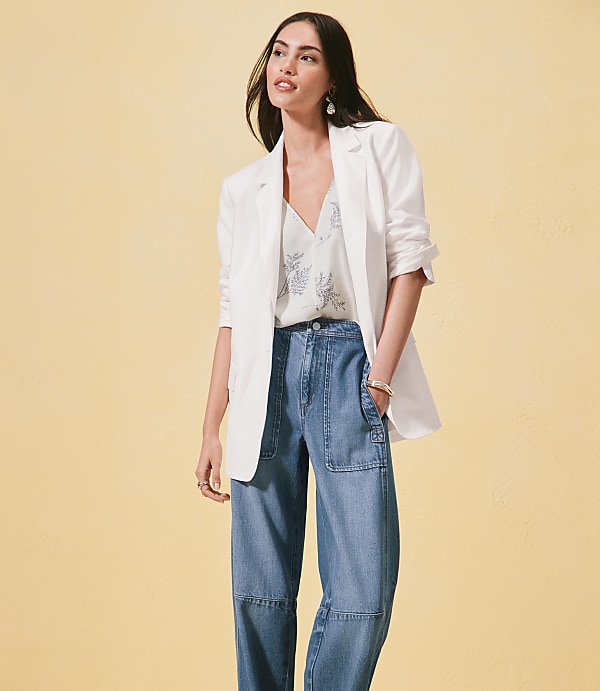 Petite High Rise Utility Barrel Jeans