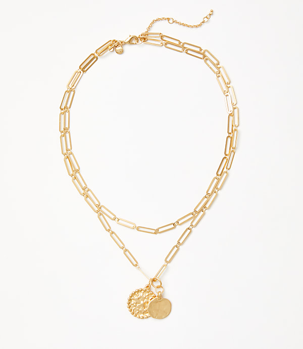 Hammered Pendant Chain Link Necklace