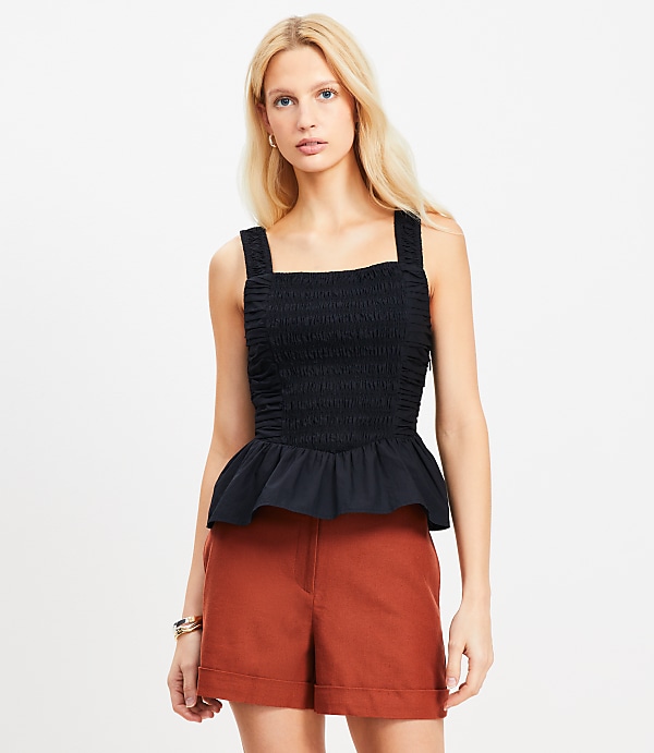 Poplin Smocked Peplum Tank Top