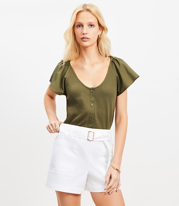 Flutter Sleeve Mixed Media Top