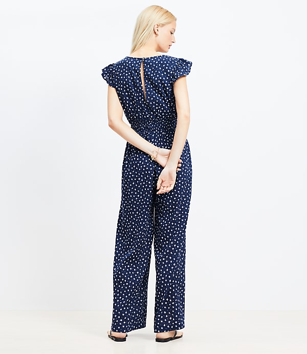 LOFT Beach Floral Crinkle Cutout Flutter Jumpsuit