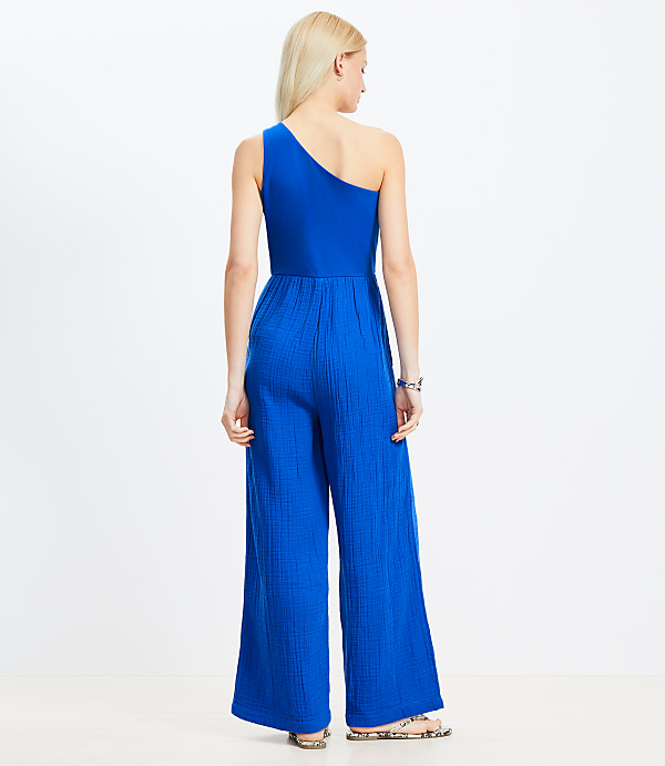 LOFT Beach Triple Cloth Mixed Media One Shoulder Jumpsuit
