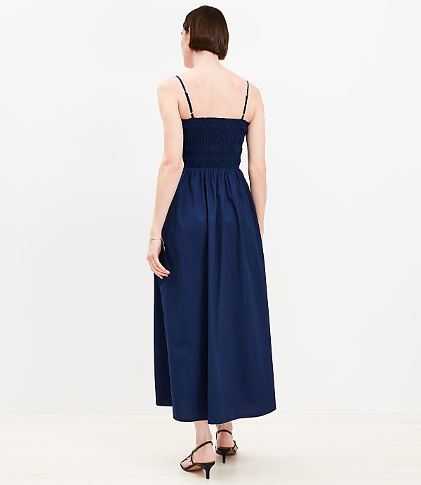 Petite Poplin Smocked Strappy Maxi Pocket Dress