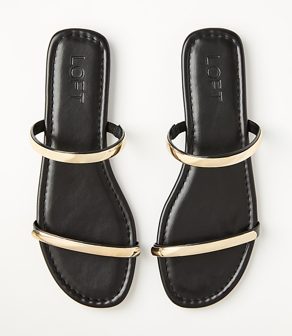 Metallic Trim Double Strap Sandals