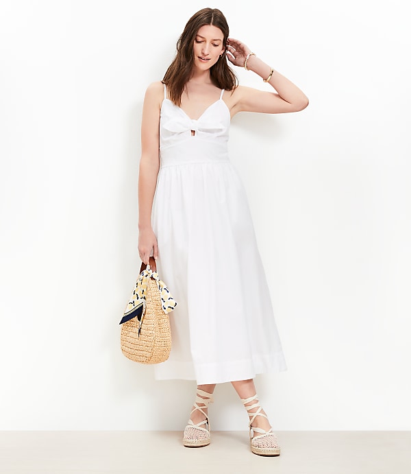 Petite Tie Poplin Midi Pocket Dress