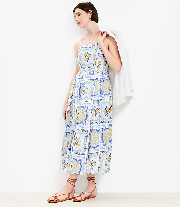 Lemon Linen Blend Strappy Maxi Pocket Dress