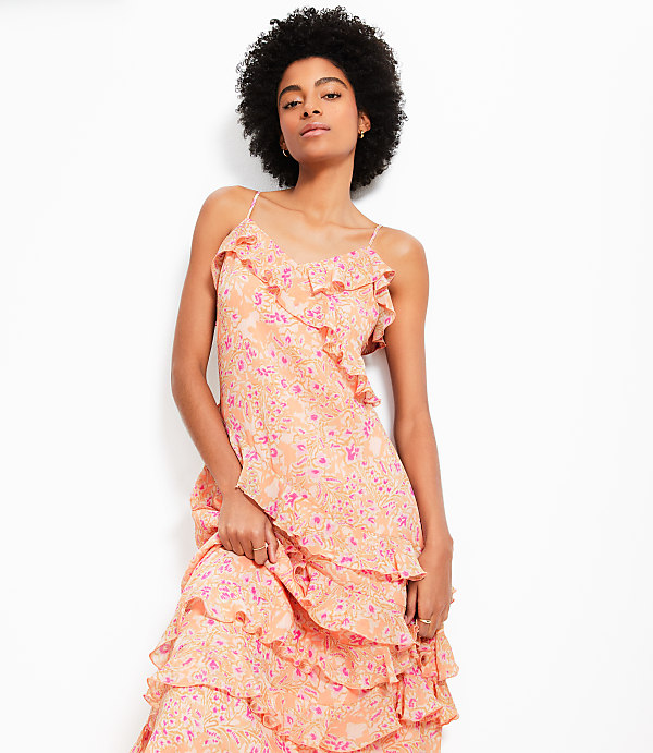 Floral Ruffle Strappy Maxi Dress