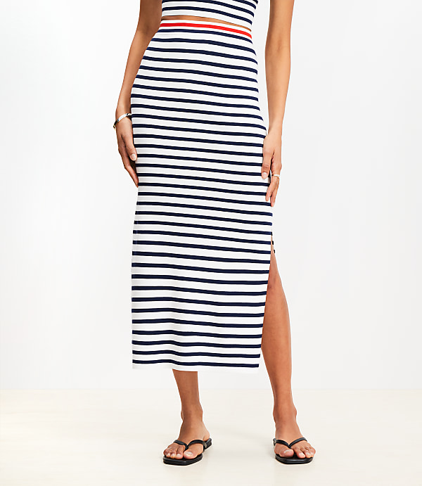 Stripe Ribbed Midi Sweater Skirt