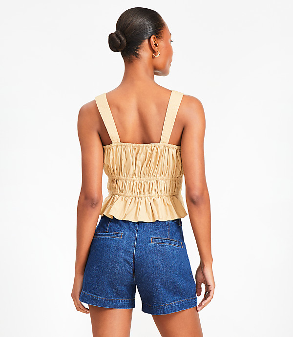 Poplin Ruched Tie Peplum Tank Top