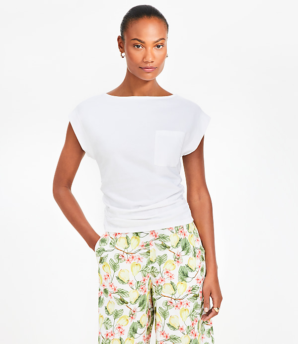 Petite Ruched Boatneck Pocket Tee