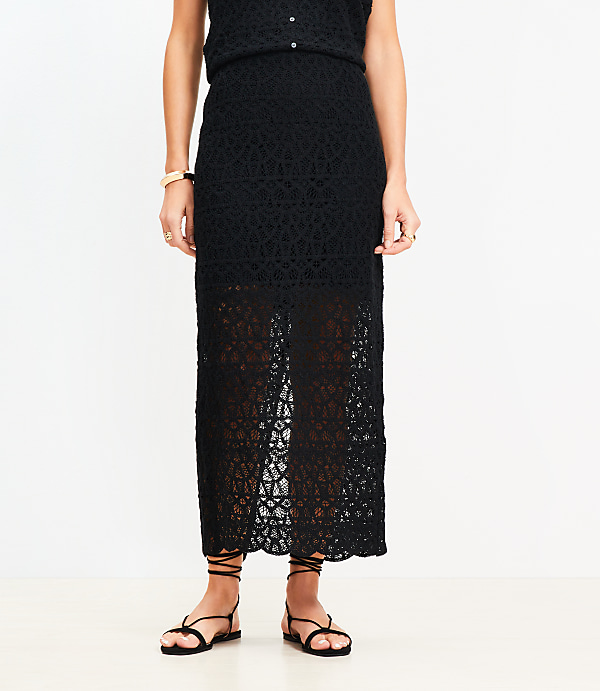 Petite Scalloped Crochet Midi Skirt