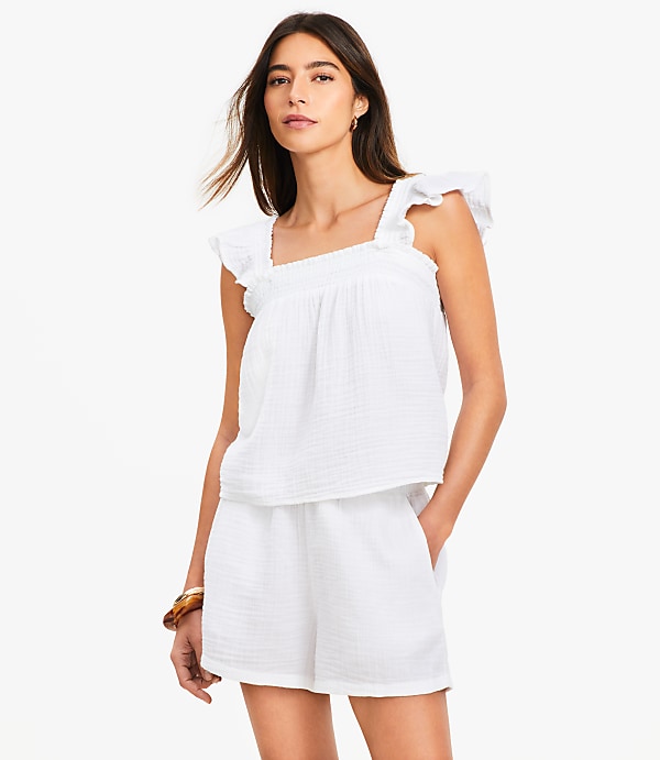 LOFT Beach Triple Cloth Ruffle Strap Top