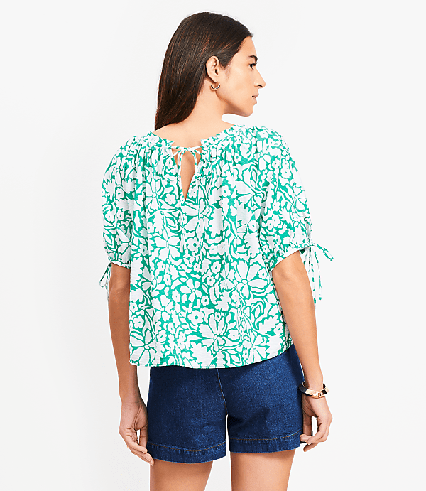 Petite Floral Tie Cuff Blouse