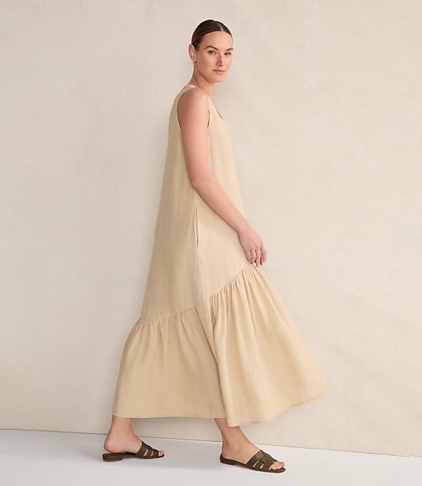 Haven Well Within Linen V-Neck Tiered Midi Dress