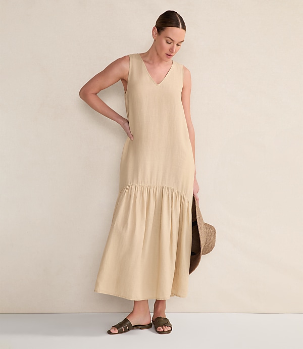 Haven Well Within Linen V-Neck Tiered Midi Dress
