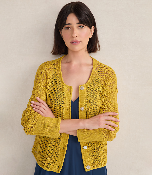 Haven Well Within Organic Cotton Linen Open Stitch Cardigan
