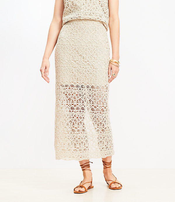 Petite Scalloped Crochet Midi Skirt