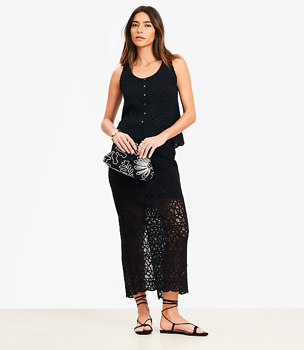 Petite Scalloped Crochet Midi Skirt