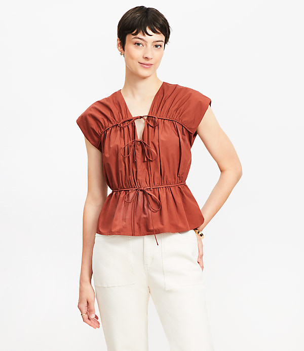 Poplin Tie Peplum Top