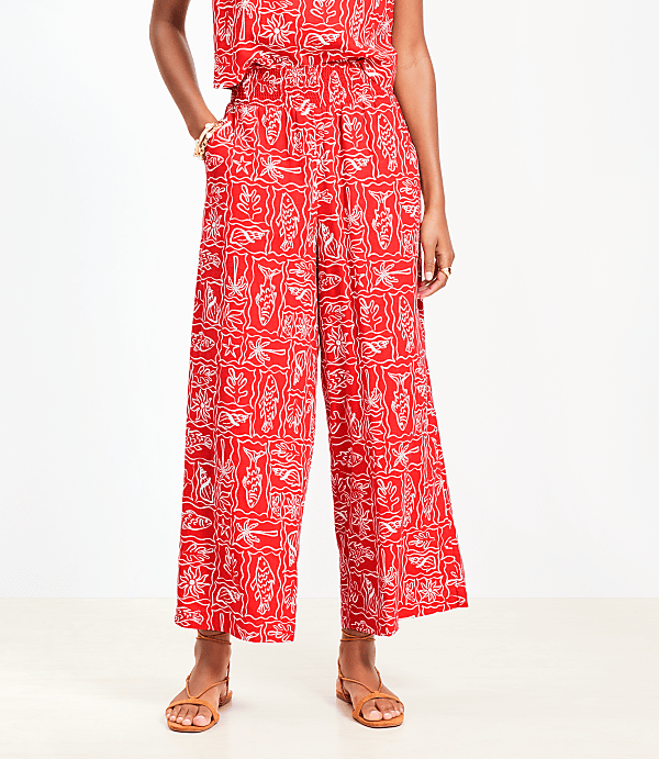 LOFT Beach Seaside Smocked Wide Leg Crop Pants